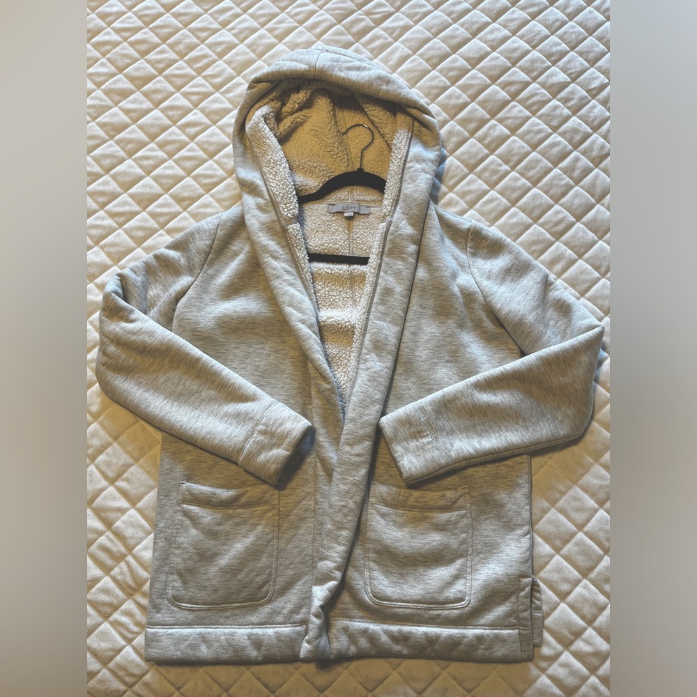 Loft Light Gray Fleece Lined Cardigan